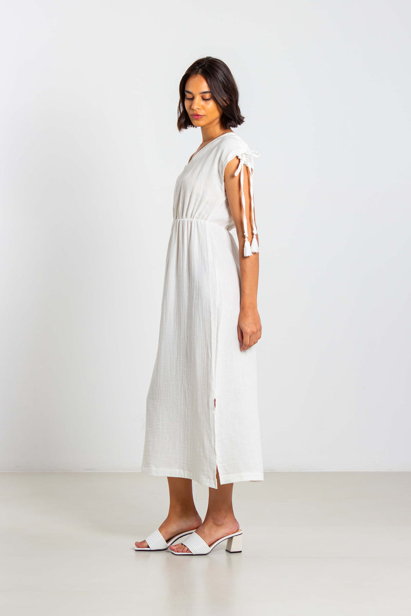 LINEN BLEND MIDI DRESS