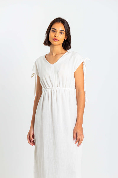 LINEN BLEND MIDI DRESS