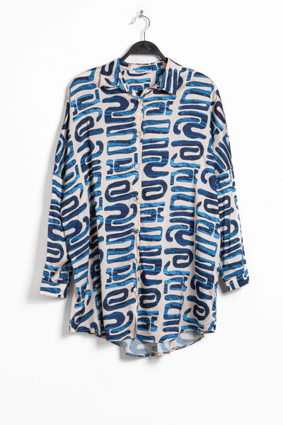 ABSTRACT PRINT SATIN SHIRT