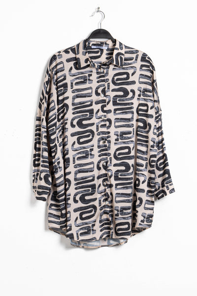 ABSTRACT PRINT SATIN SHIRT