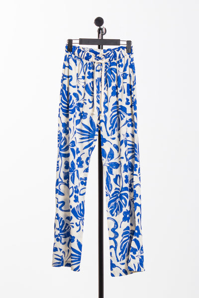 PRINTED LINEN BLEND TROUSERS