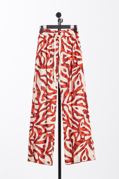 PRINTED LINEN BLEND TROUSERS