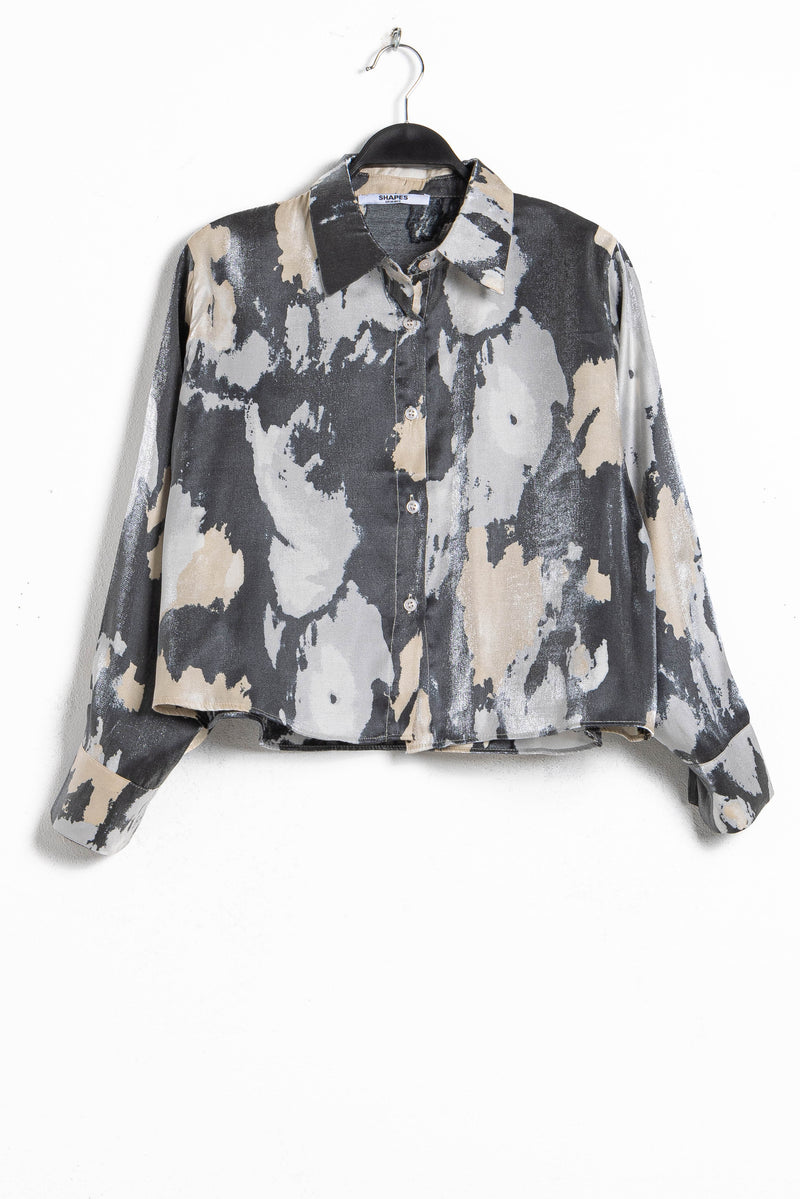 ABSTRACT PRINT CROP SATIN SHIRT