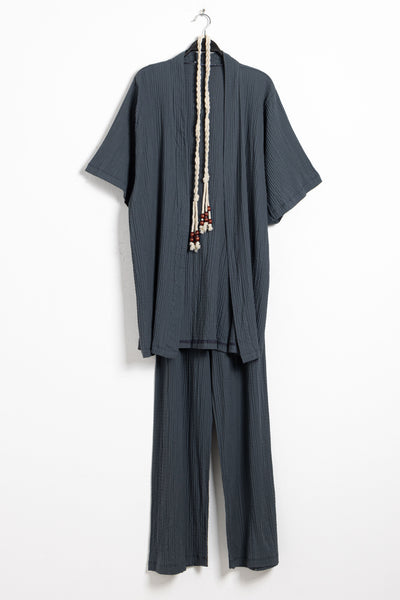 CREASED-EFFECT COTTON KIMONO SET