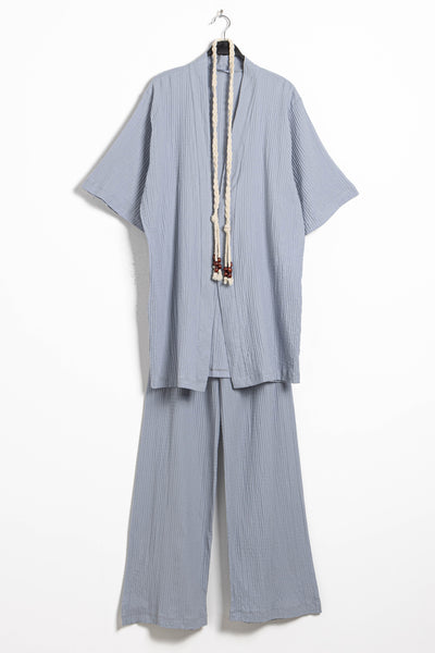 CREASED-EFFECT COTTON KIMONO SET