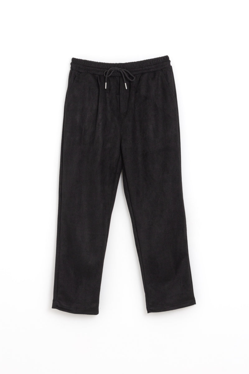 FAUX SUEDE JOGGER WAIST TROUSERS