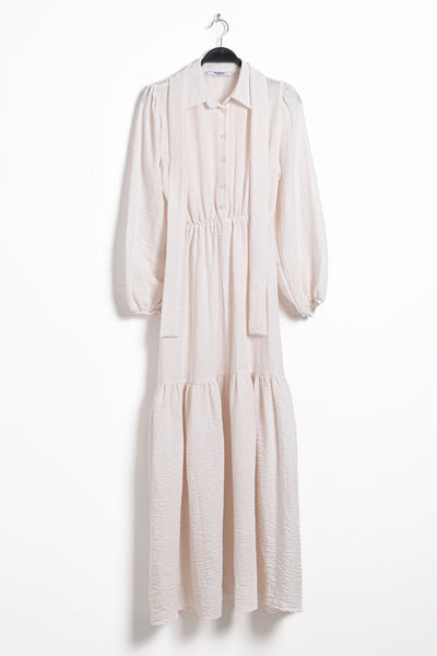 BELTED LINEN BLEND MAXI DRESS