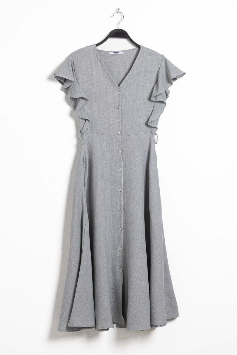 LINEN BLEND MIDI DRESS