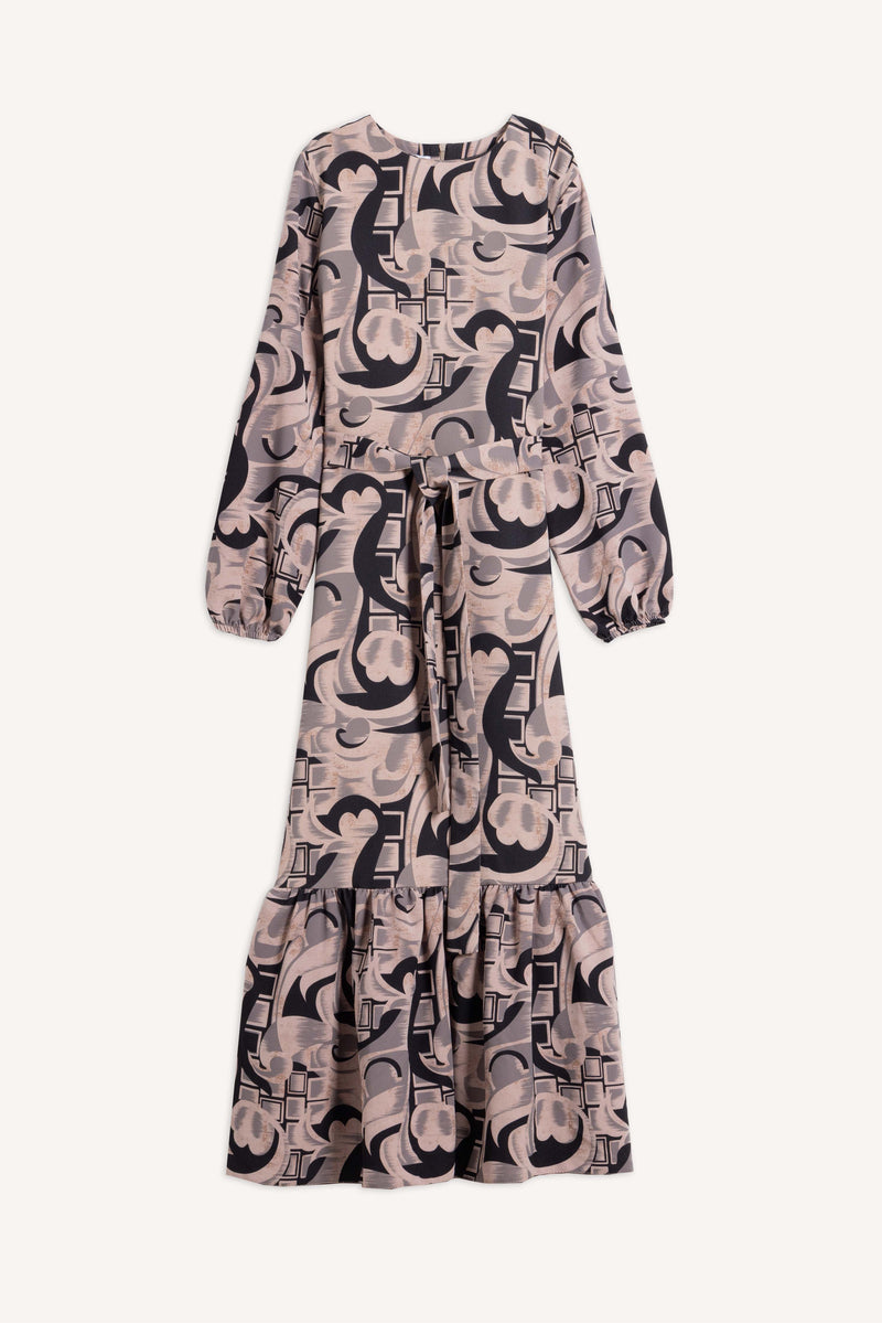 ABSTRACT PRINT DRESS WITH BELT