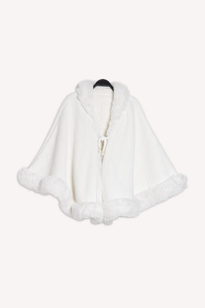 DETAILED FAUX FUR PANCHO SWEATER