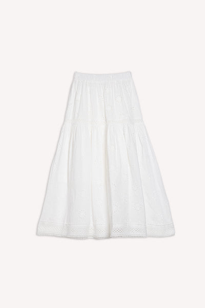 EMBROIDERED CUTWORK MIDI SKIRT