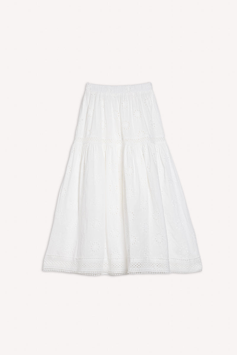 EMBROIDERED CUTWORK MIDI SKIRT