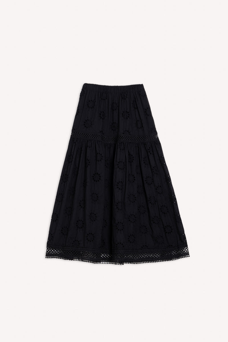 EMBROIDERED CUTWORK MIDI SKIRT