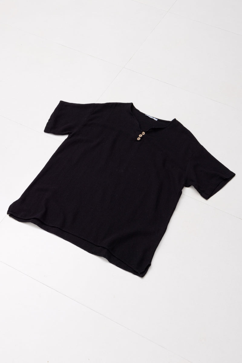 TEXTURED LINEN HENLEY T-SHIRT