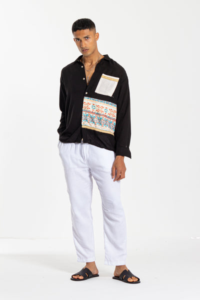 LINEN BLEND PATCHWORK SHIRT