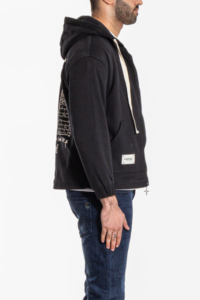 CONTRAST PRINTED HOODIE WITH ZIP DETIAL