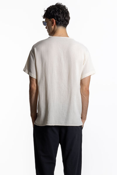 TEXTURED LINEN HENLEY T-SHIRT