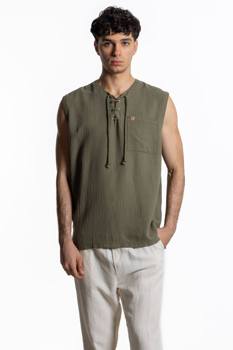 DETAILED LINEN BLEND T-SHIRT