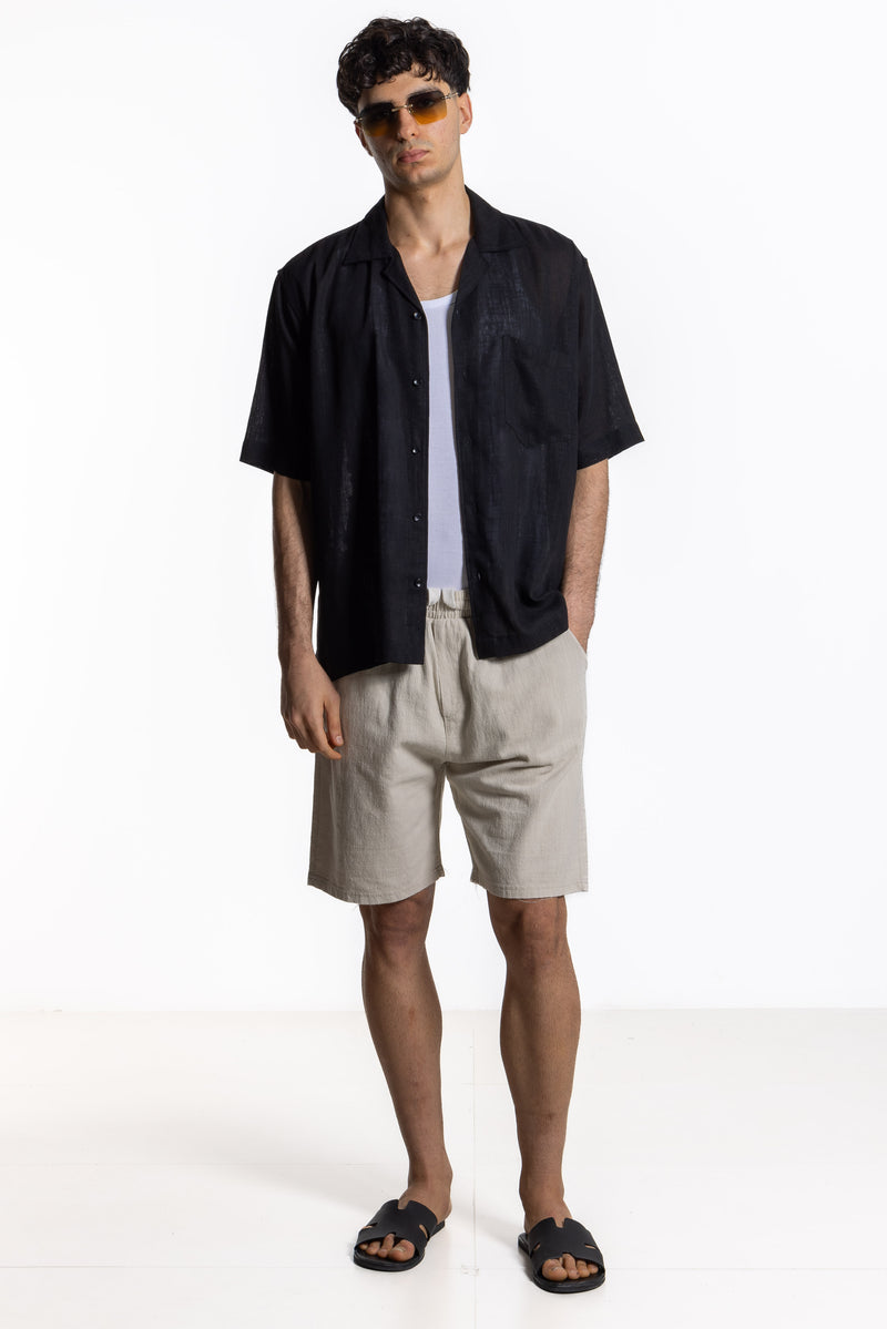 TEXTURED LINEN BLEND SHORTS