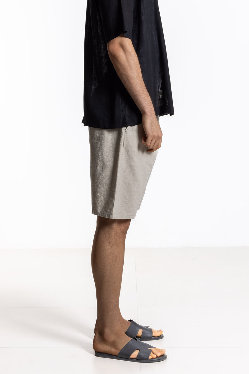 TEXTURED LINEN BLEND SHORTS