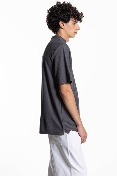 TEXTURED MANDARIN COLLAR T-SHIRT