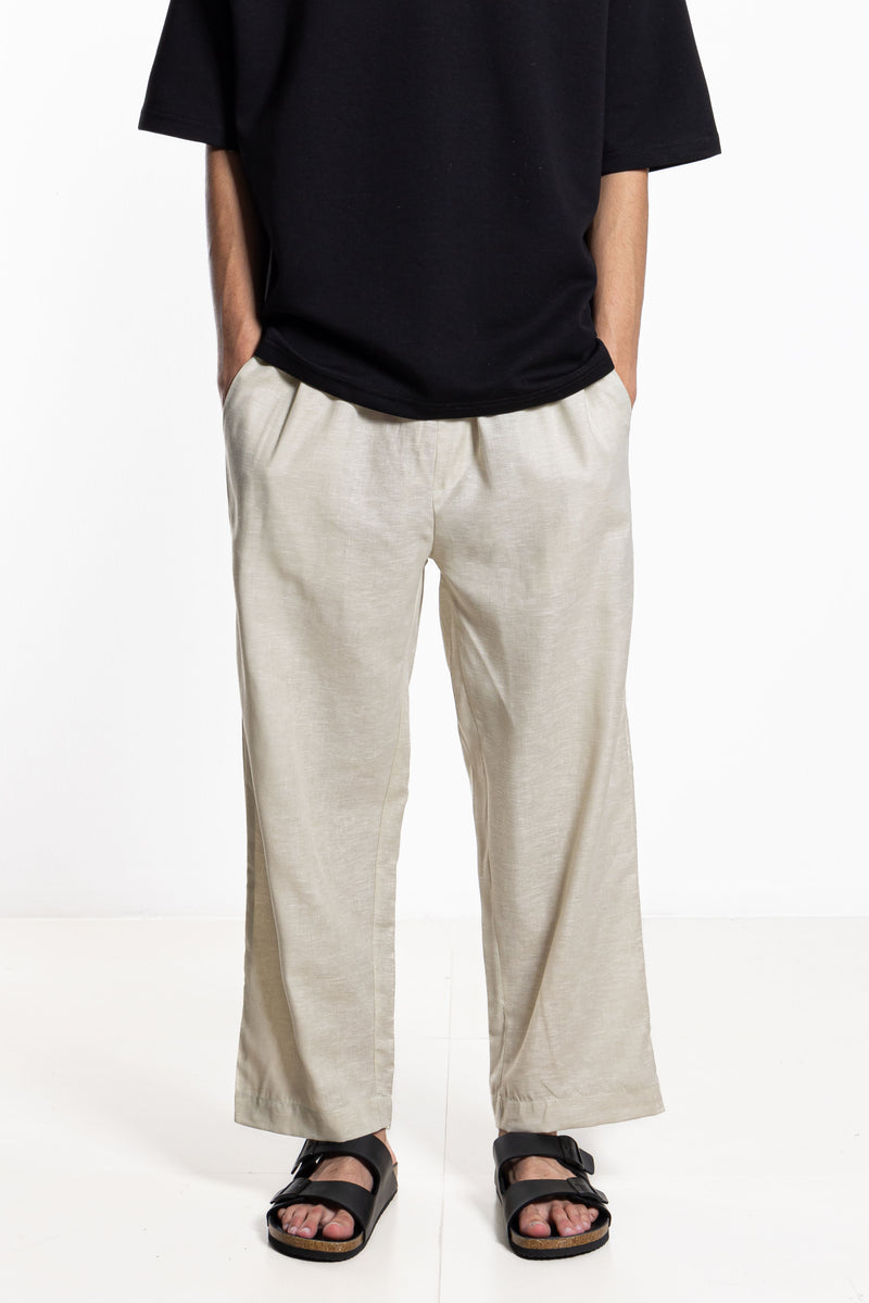 LINEN BLEND JOGGER WAIST TROUSERS