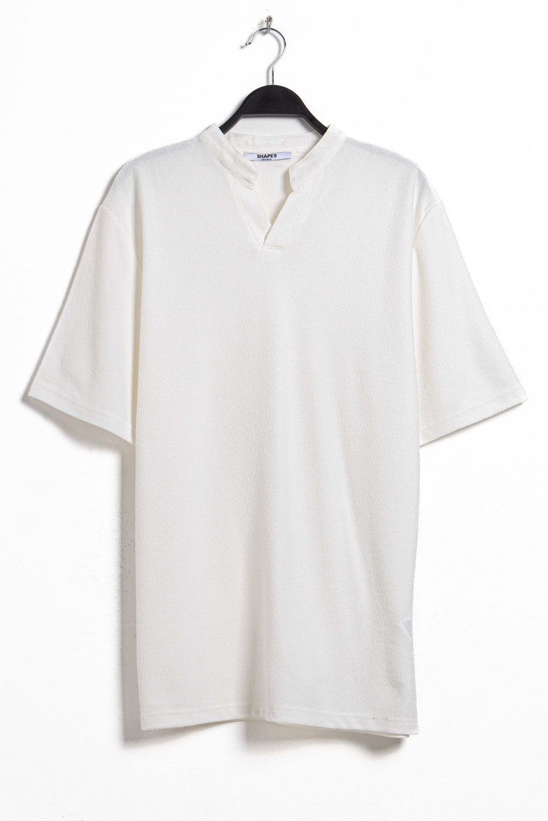 TEXTURED MANDARIN COLLAR T-SHIRT