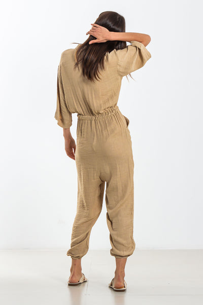 GABARDINE SHIRT STYLE JUMPSUIT