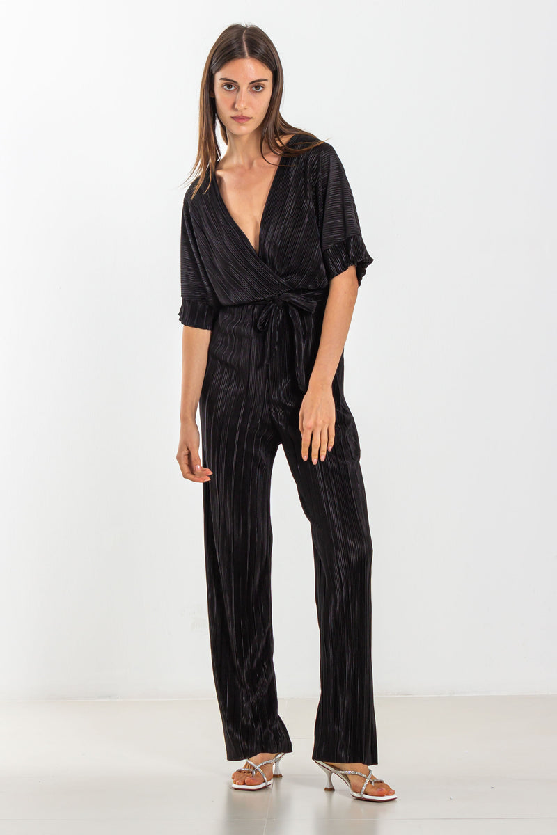 PLEATED SATIN JUMPSUIT