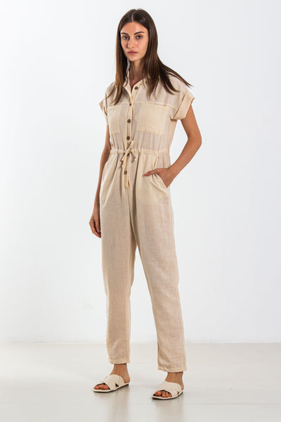 DETAILED LINEN BLEND JUMPSUIT