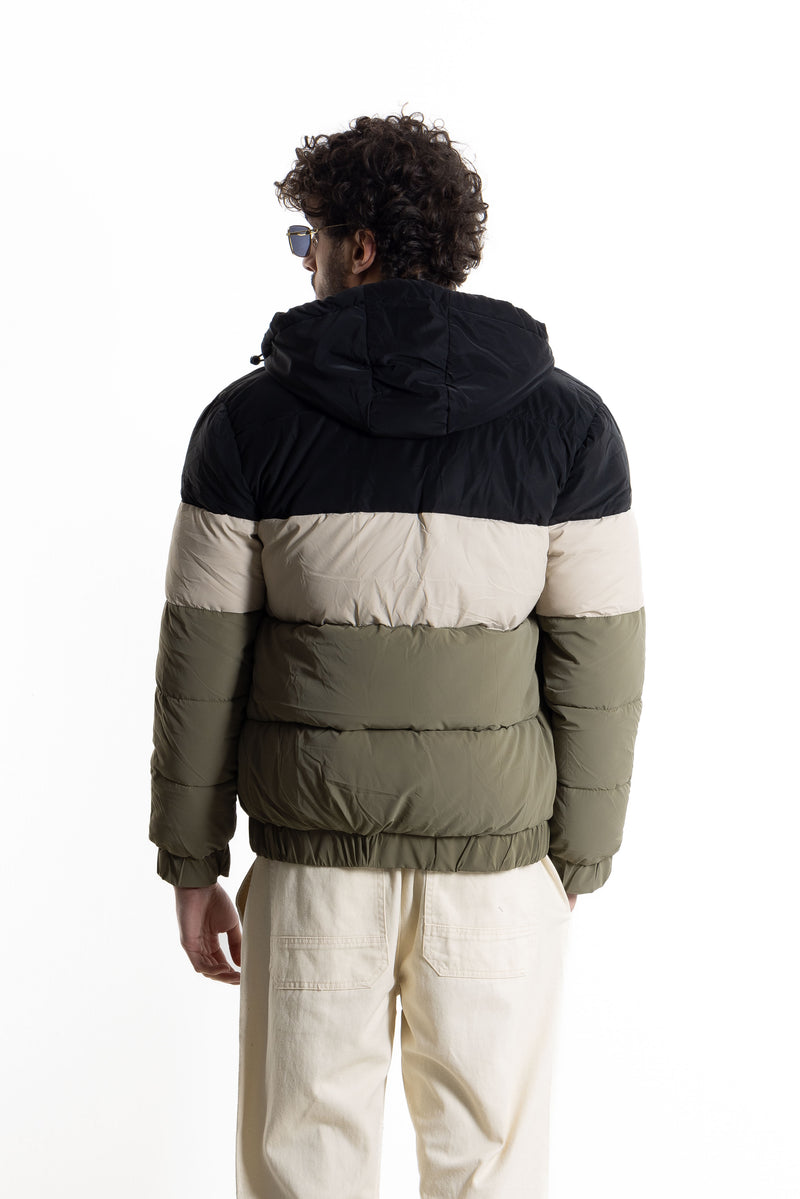 CONTRAST PUFFER JACKET WITH HOOD