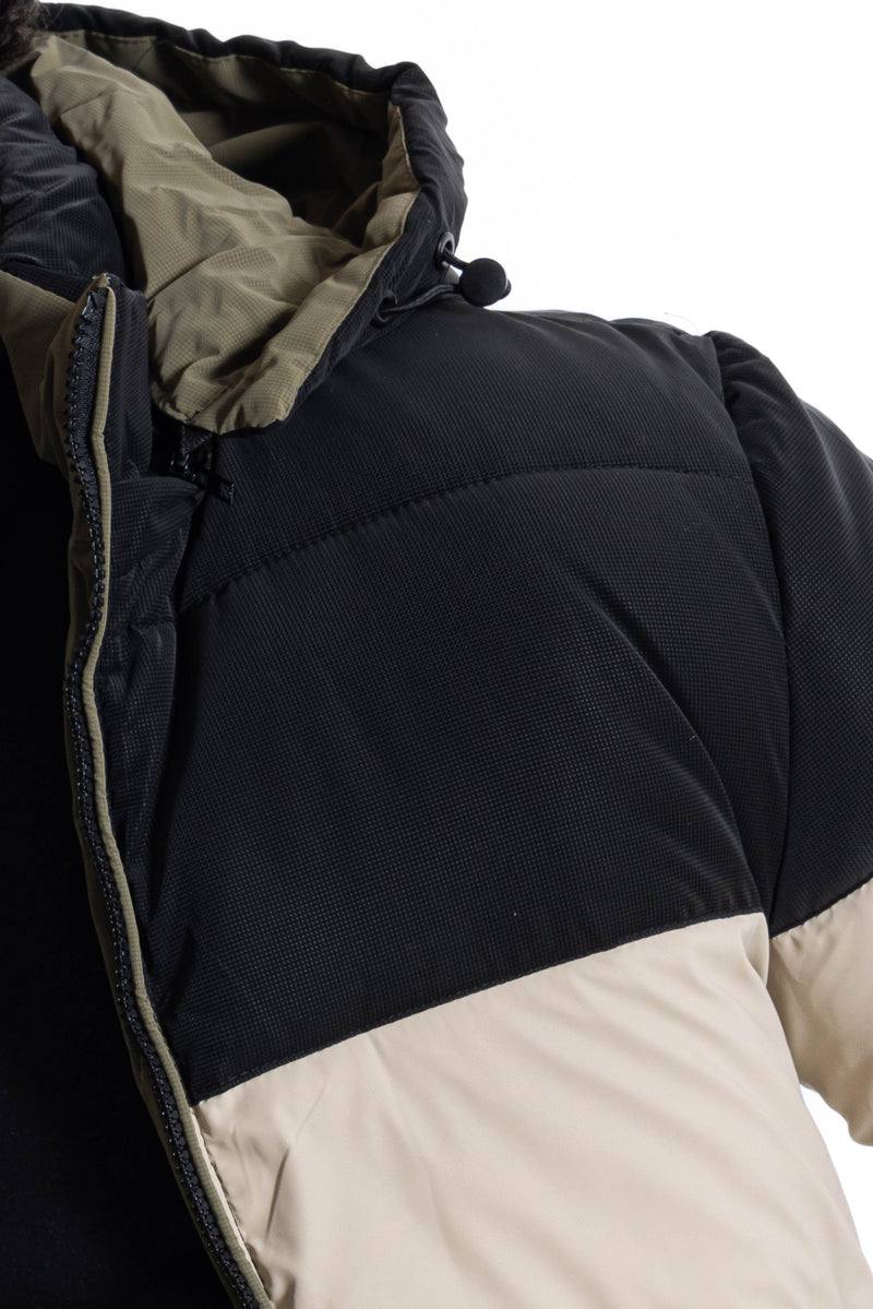 CONTRAST PUFFER JACKET WITH HOOD