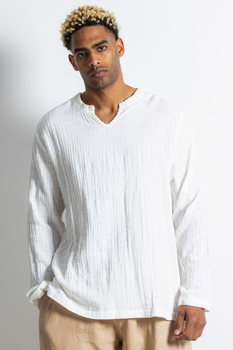 TEXTURED LINEN BLEND T-SHIRT