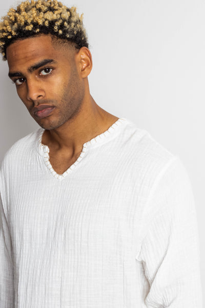 TEXTURED LINEN BLEND T-SHIRT