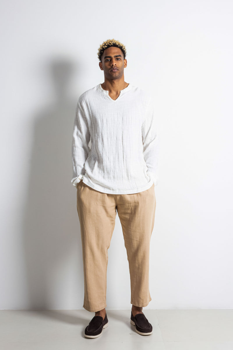 TEXTURED LINEN BLEND T-SHIRT