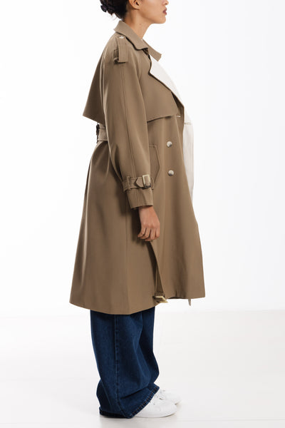 LONG DETAILED TWILL TRENCH COAT