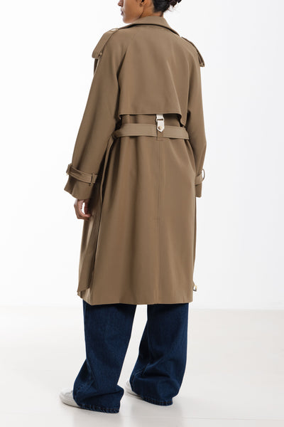 LONG DETAILED TWILL TRENCH COAT