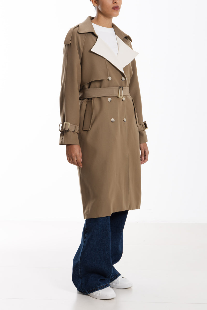 LONG DETAILED TWILL TRENCH COAT