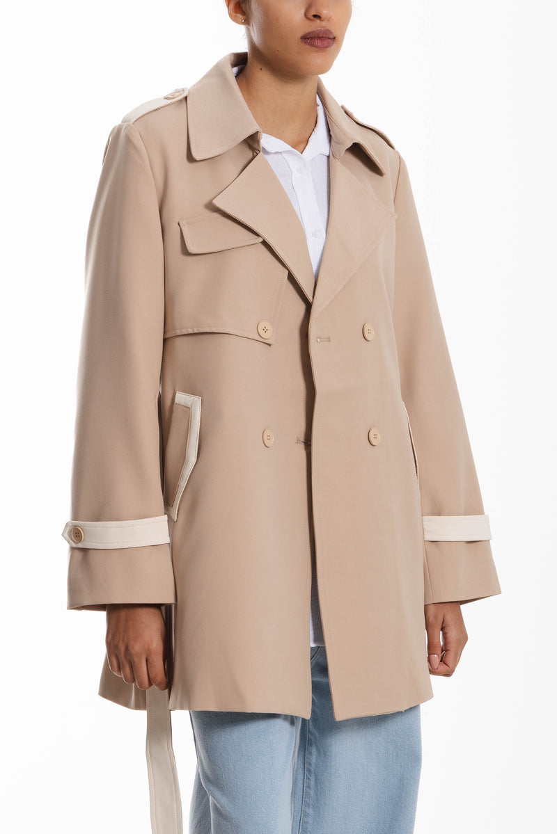 SHORT BELTED TWILL COAT