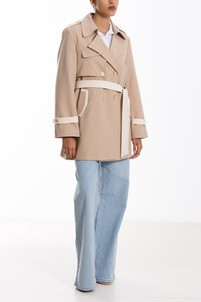 SHORT BELTED TWILL COAT