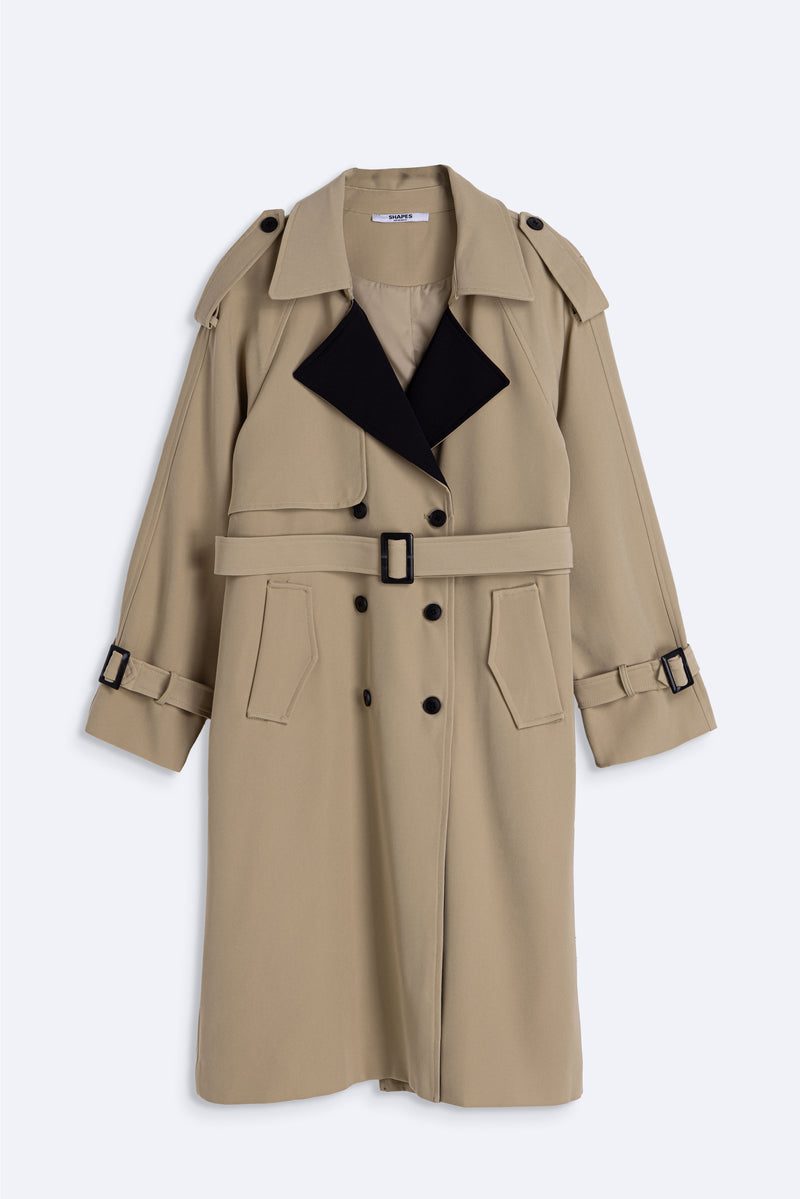 LONG DETAILED TWILL TRENCH COAT