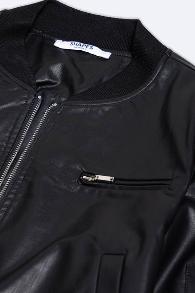 FAUX LEATHER CROPPED BOMBER JACKET