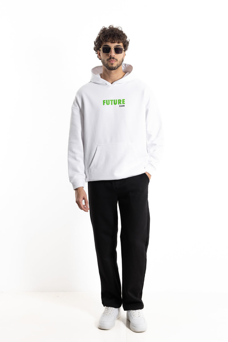 CONTRAST PRINT FLEECE HOODIE