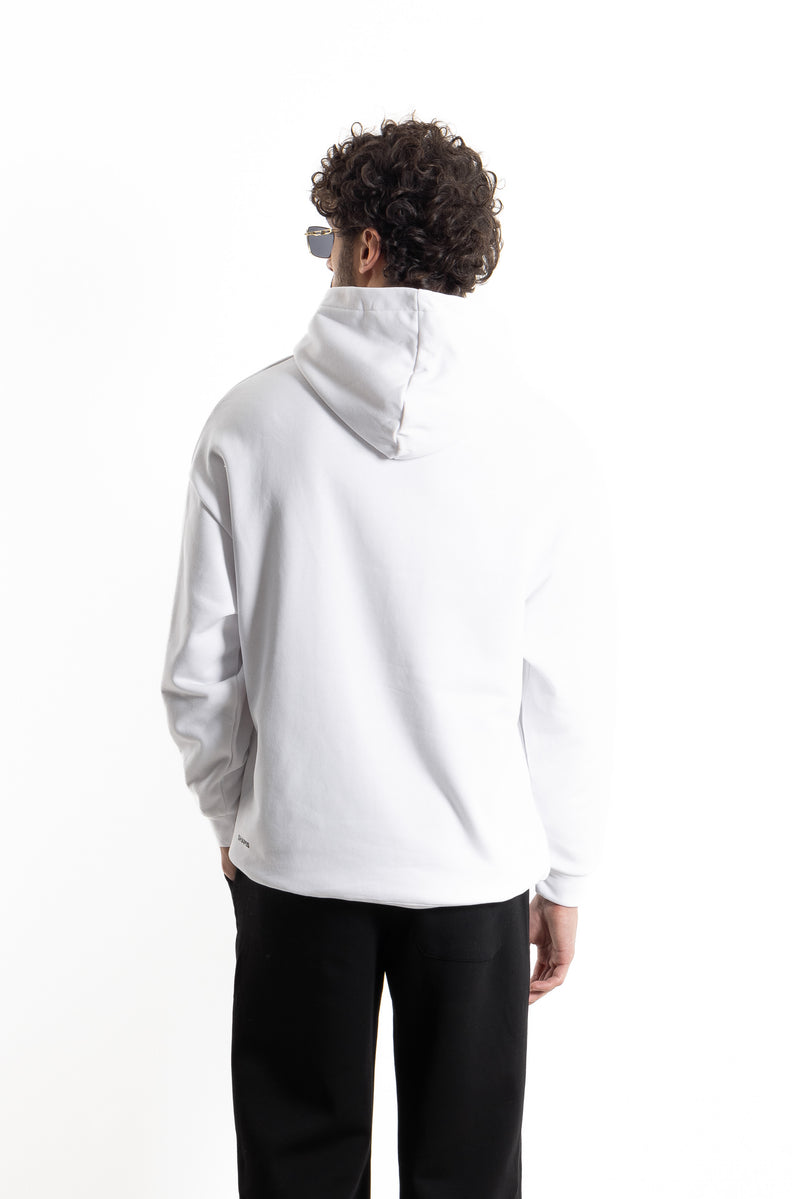 CONTRAST PRINT FLEECE HOODIE