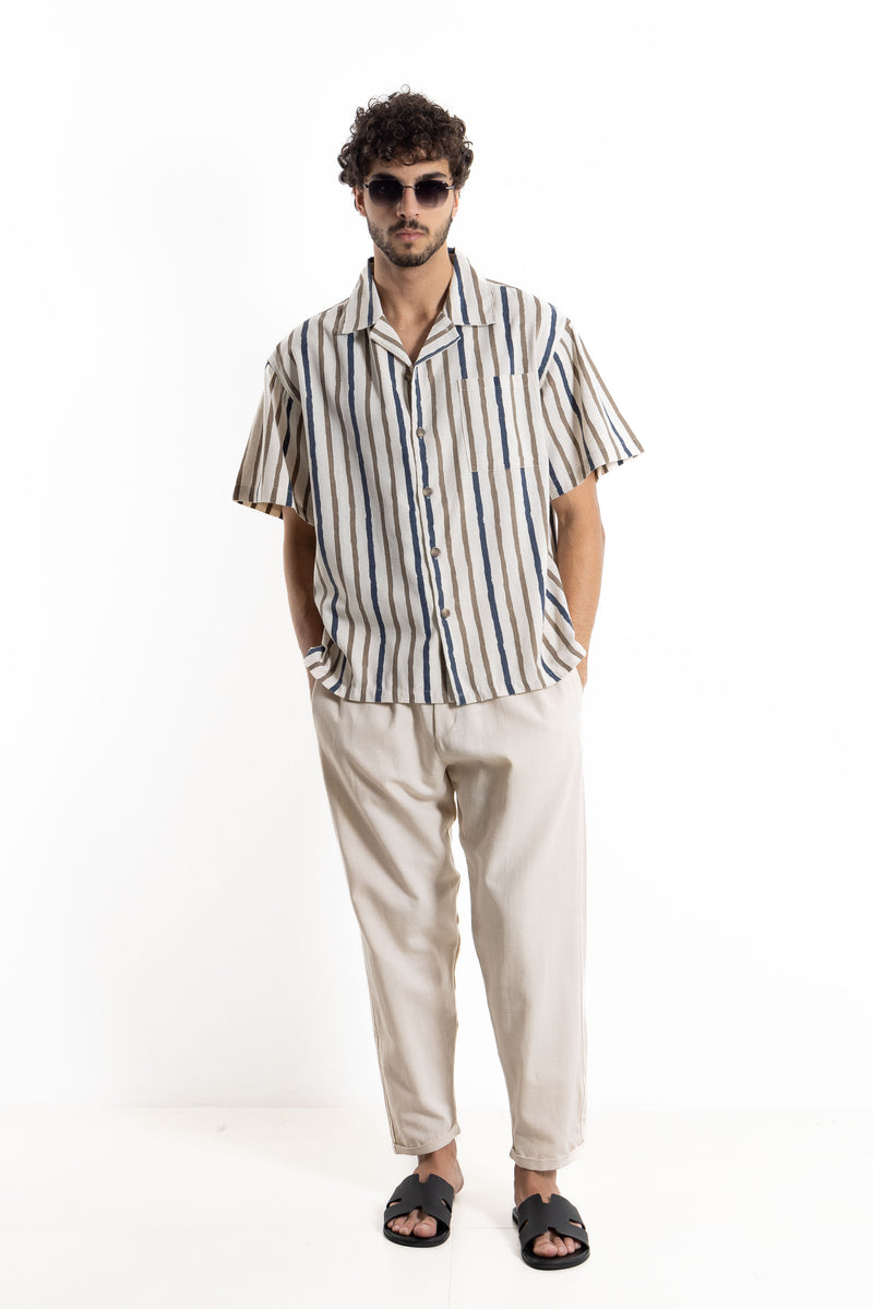 LINEN BLEND STRIPED SHIRT