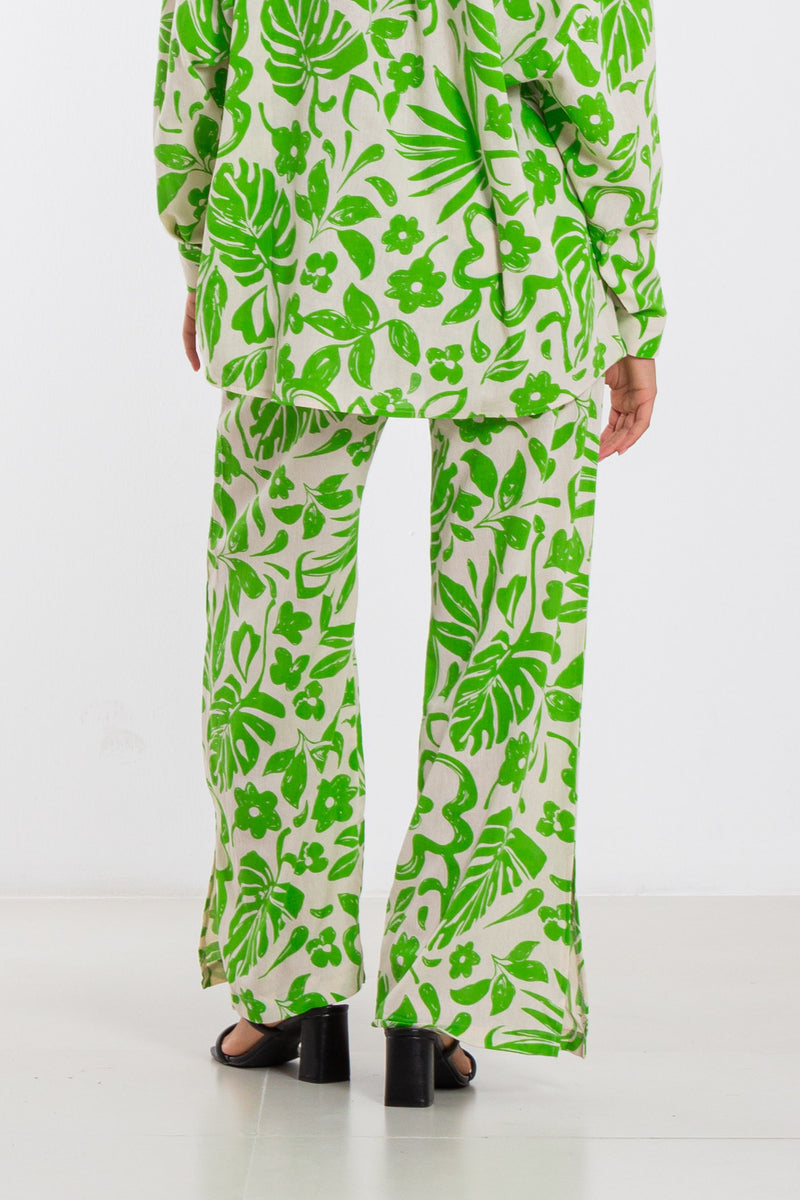 PRINTED LINEN BLEND TROUSERS