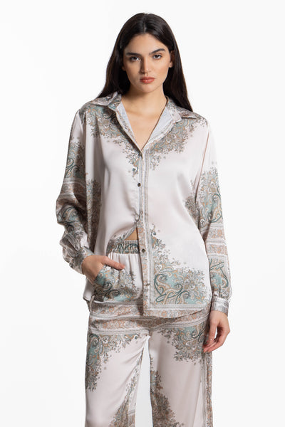 ETHNIC PRINT SATIN SHIRT SET