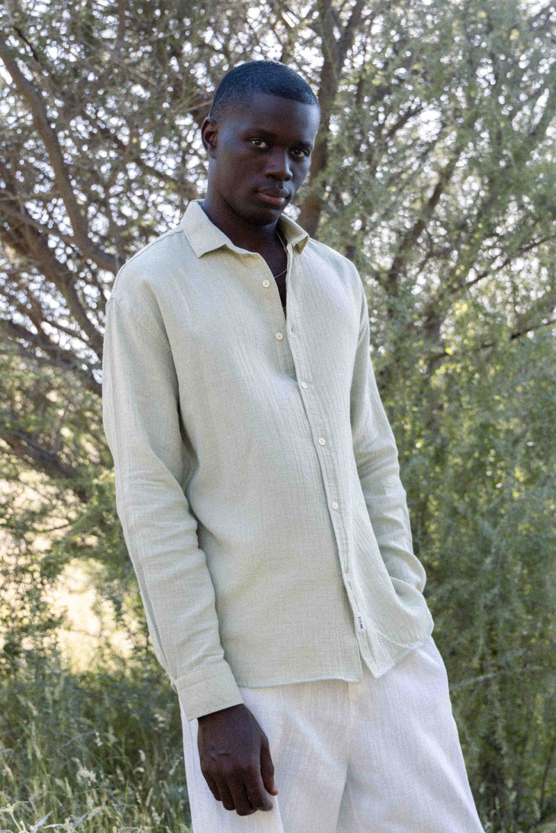 TEXTURED LINEN BLEND SHIRT