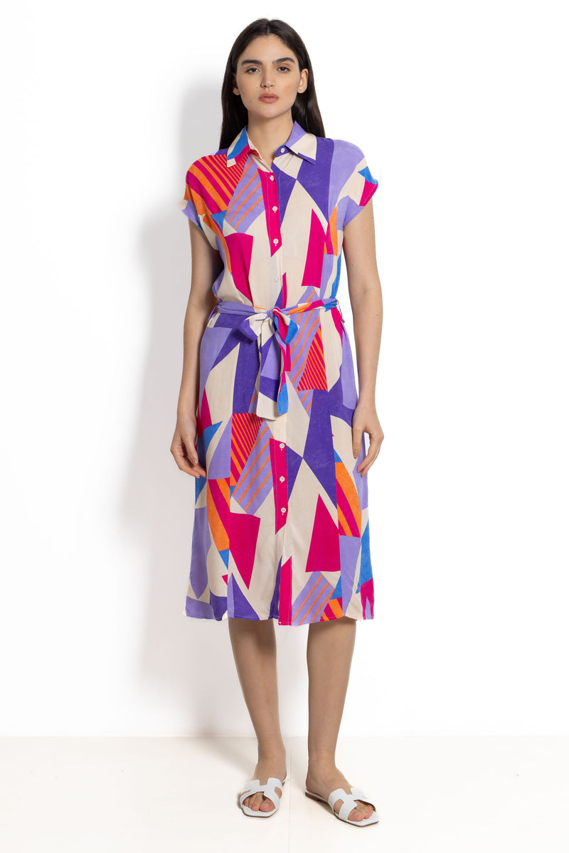 ABSTRACT PRINTED SHIRT DRESS