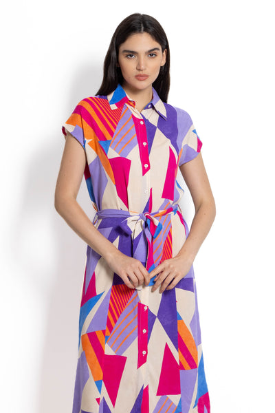 ABSTRACT PRINTED SHIRT DRESS